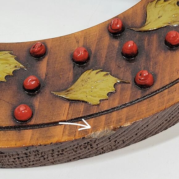 VINTAGE Wood Wreath 11" Brown Red‎ 3-D Accents Candle Holder Christmas Decor - Picture 7 of 16